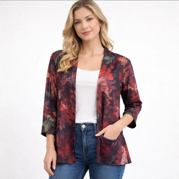 Lily by Firmiana Sheer Modern Camo Leaf Print Open Front Cardigan Size S - Picture 1 of 6